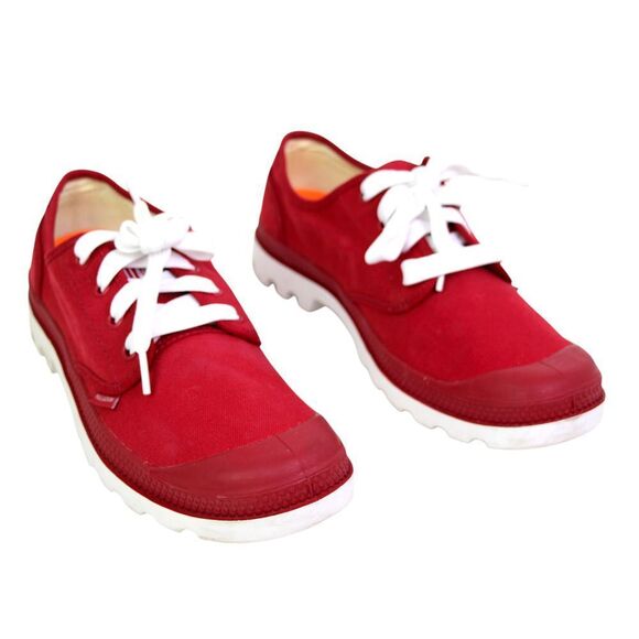 Palladium RED TEXTILE ROUND TOE LACE UP LOW TOP SNEAKERS SHOES Sz 10 US/41.5 EU - Picture 1 of 11